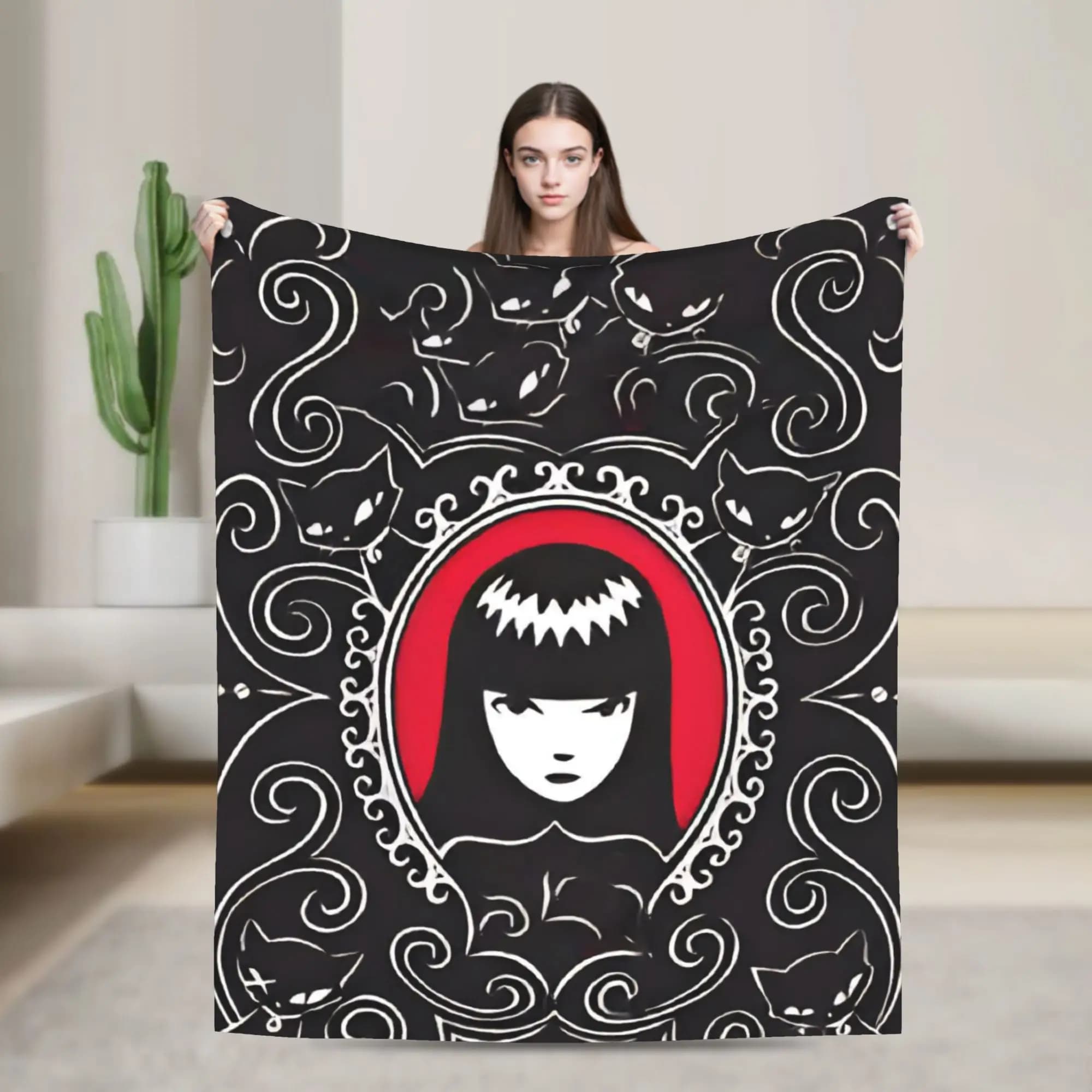 E-Emily the Strange Printing Blanket Velvet Textile Decor Cartoon Breathable Warm Throw Blankets for Home Outdoor Bedding Throw