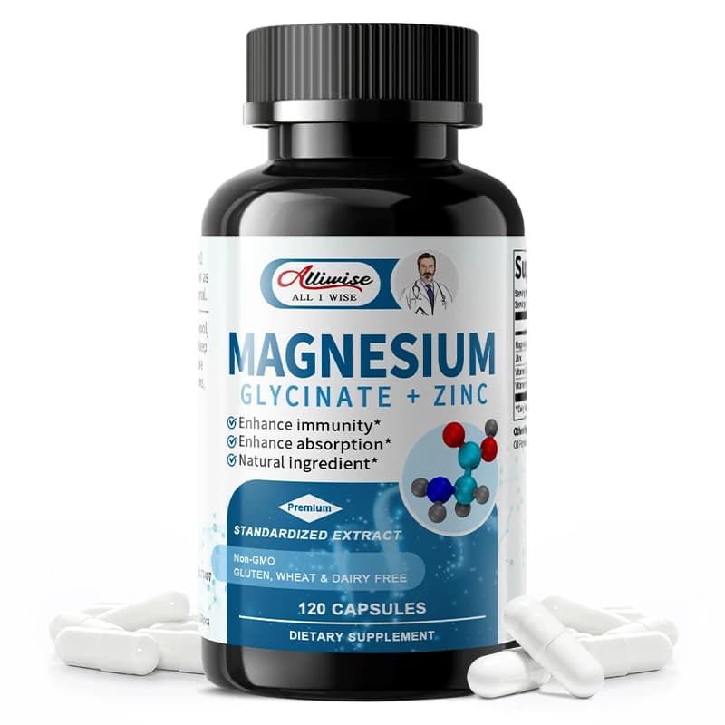 Alliwise magnesium and zinc capsules with vitamin D3+B6 Magnesium glycinate supplement for the health of muscles, nerves, joints and heart