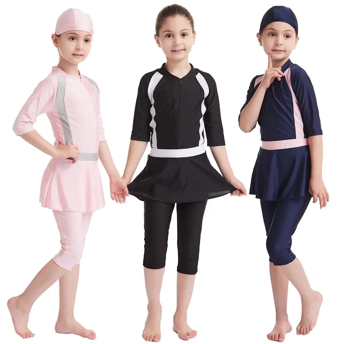 3 pz ragazze costumi da bagno musulmani bambino nuotare costumi da bagno lunghi bambini islamici arabo Islam abbigliamento da spiaggia bambini costumi da bagno Burkinis pantaloni da Surf