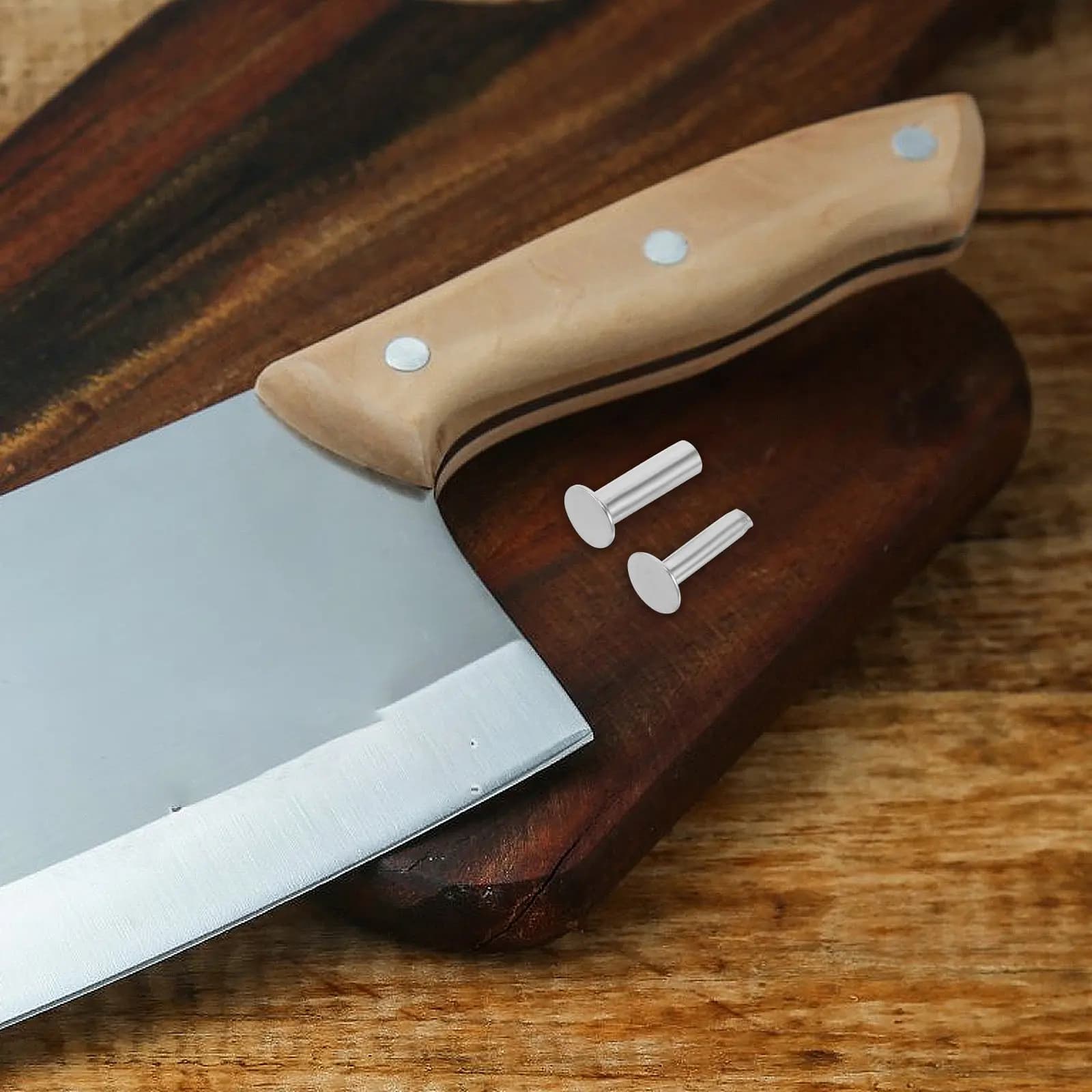 4 Paia di Rivetti Resistenti per Manici di Coltelli in Acciaio Inossidabile, Fissaggi Fai-da-te per Riparazione Manici in Legno, Kit di Restauro Utensili da Cucina