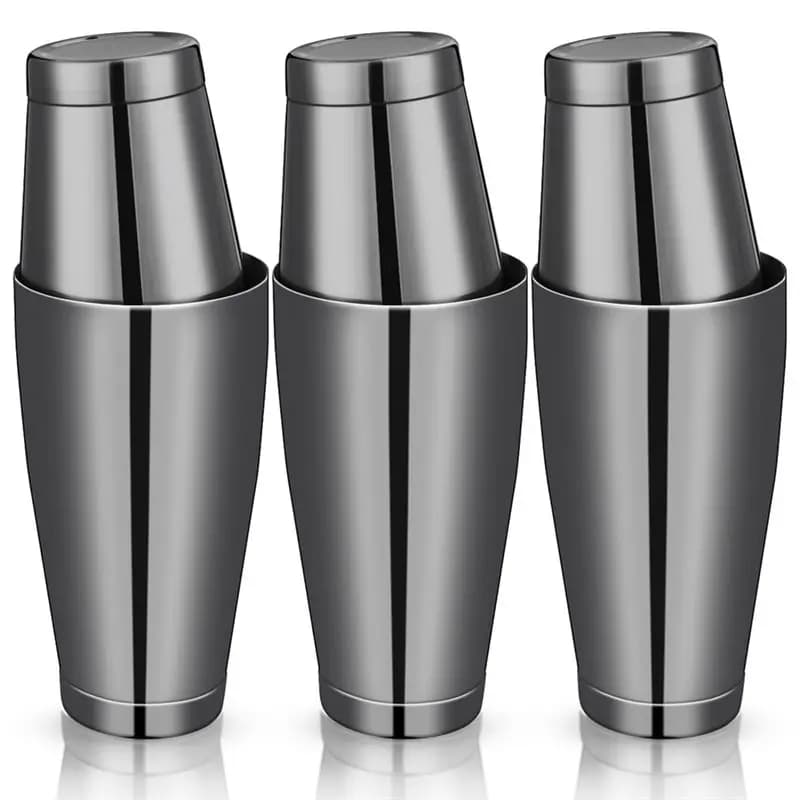 Set di 3 Shaker per Cocktail ABHI, Shaker Professionale da Bar, Set Boston Shaker in Acciaio Inox, Shaker per Martini, Mixer per Bevande (Nero Opaco) Dura