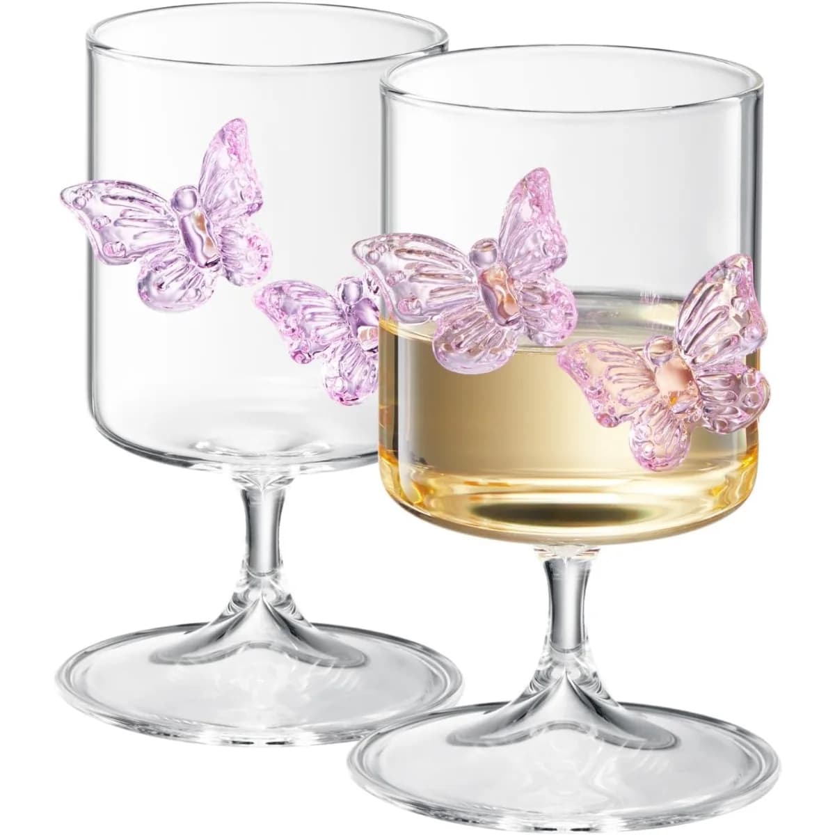 Bicchieri da vino e acqua a farfalla Bicchieri trasparenti con stelo da 8,45 Oz Accenti di farfalle rosa 3D per cocktail Champagne e succo ecc.