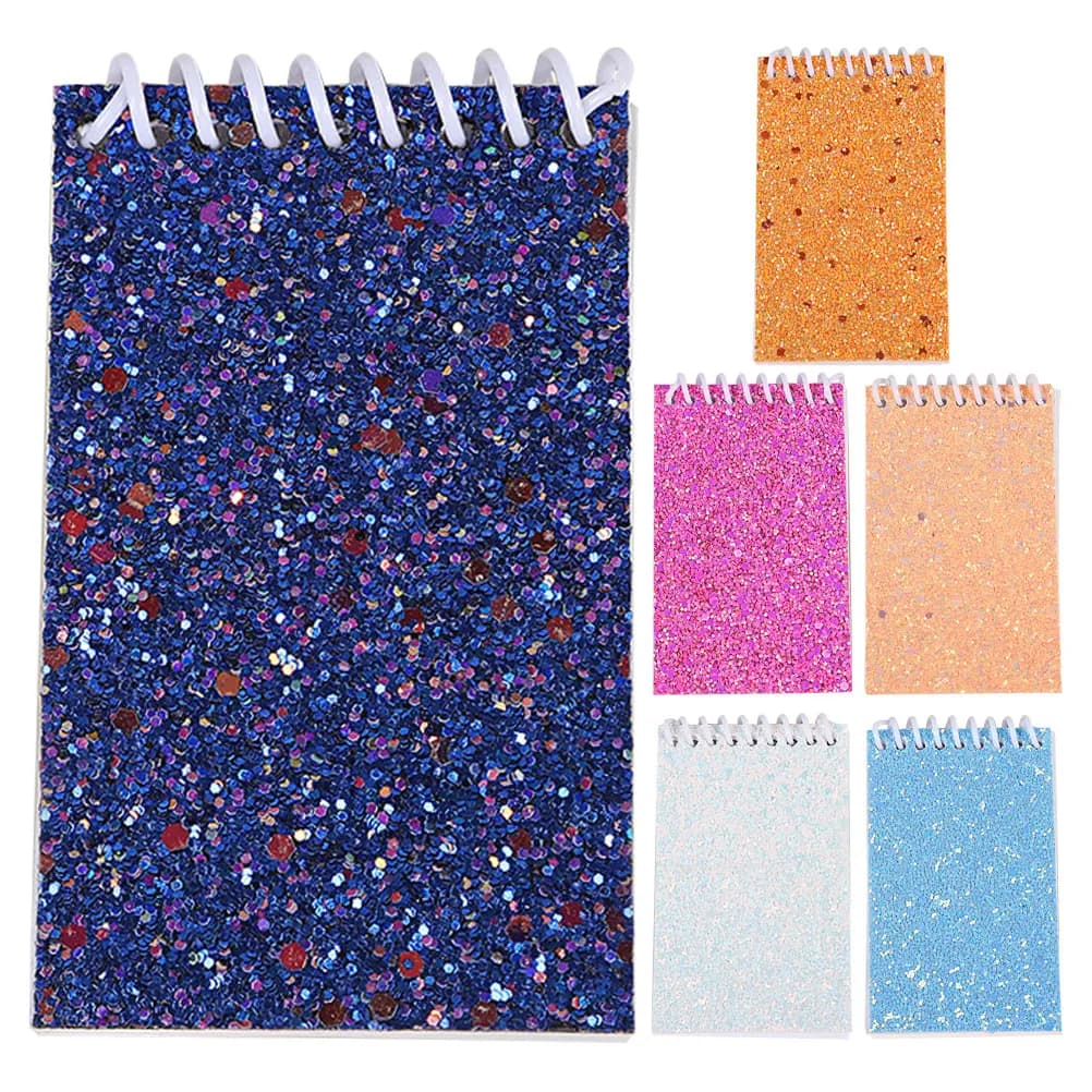 6 quaderni tascabili con paillettes, pagine bianche, mini blocco note leggero, diario compatto a spirale, agenda giornaliera portatile per prendere appunti