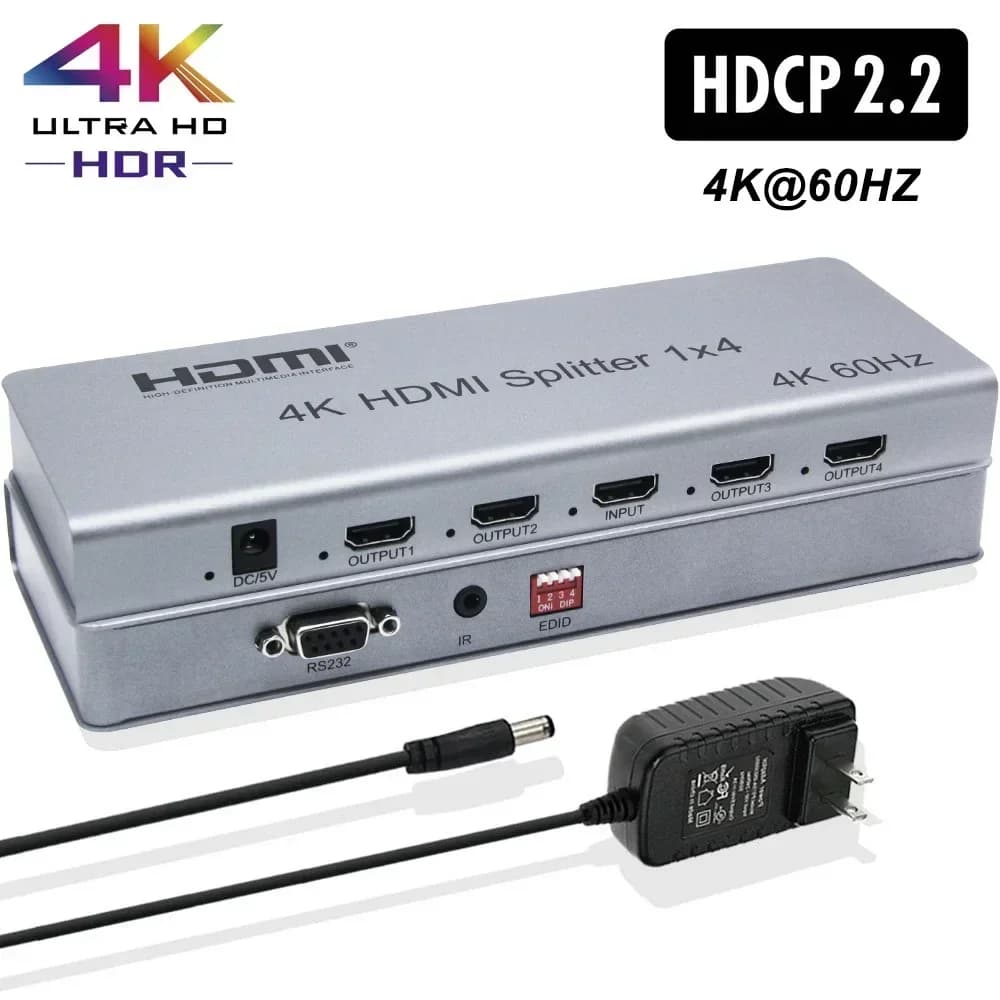 Splitter HDMI 4K 60hz 1x4 HDCP 2.2 Display multi schermo 1 in 4 out per PS4/5 Fotocamera DVD Laptop PC per TV Monitor Proiettore