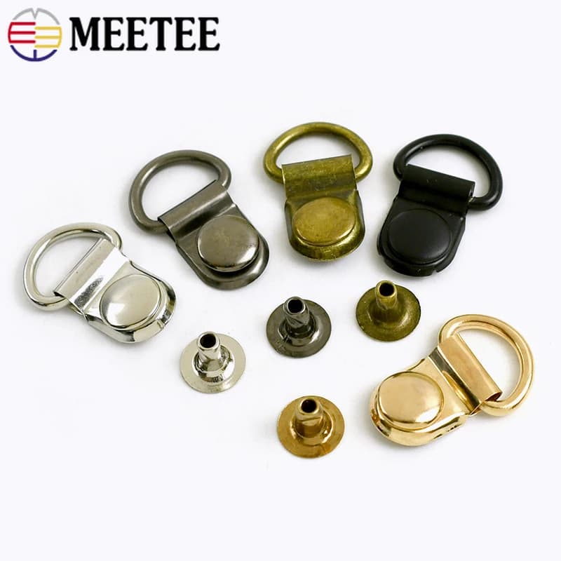 50/100 Set di Anelli a D in Metallo 9*14mm, Fibbie Laterali per Cinghie di Borse, Ganci per Lacci, Moschettoni per Zaini, Chiodi di Installazione