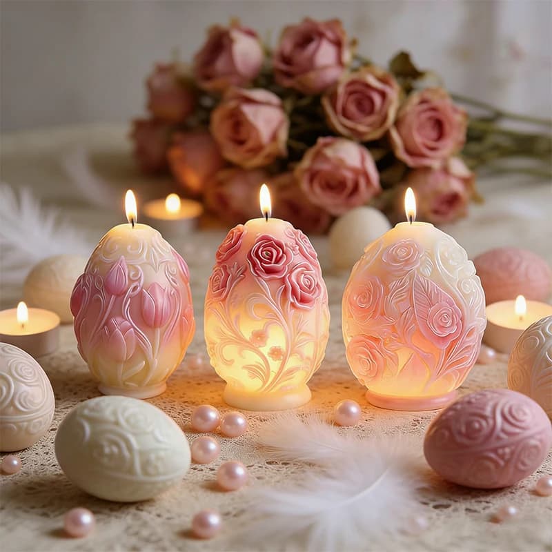 Stampo in silicone per candela con uovo di Pasqua, tulipano rosa, uovo floreale, candela per aromaterapia, stampo in gesso in resina per feste romantiche, decorazioni per la casa