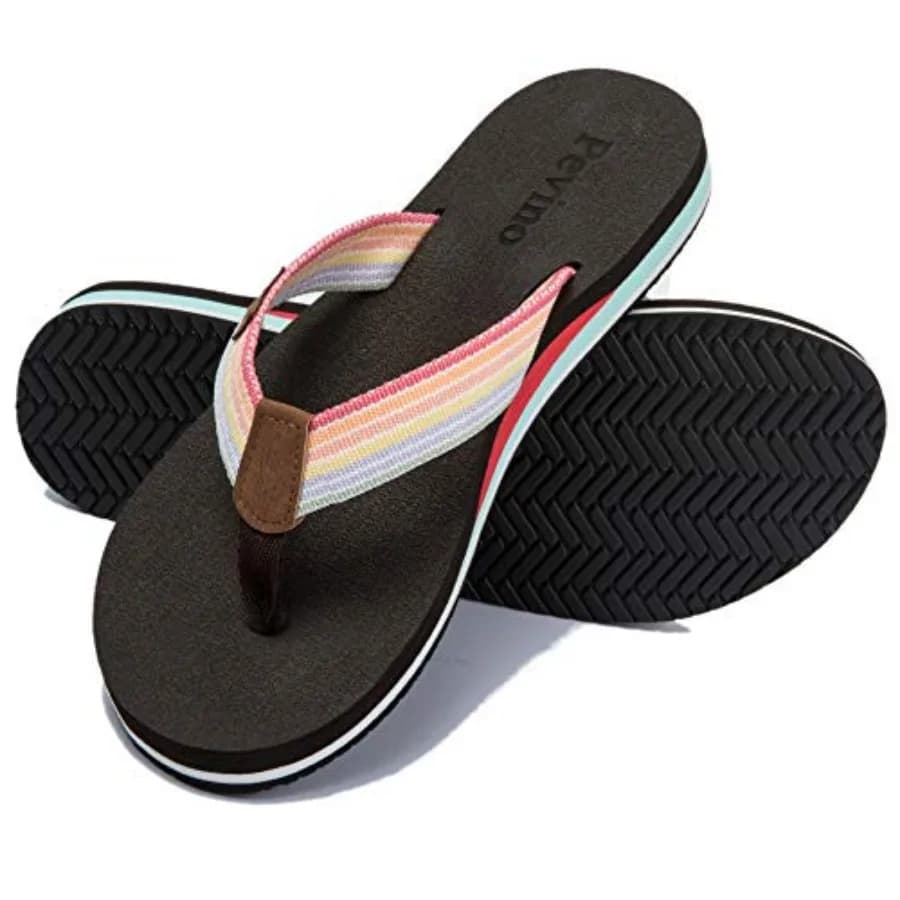 Pevino Women's Orthotic Flip Flops, Casual Comfortable Yoga Mat Thong Sandal with Arch Support
