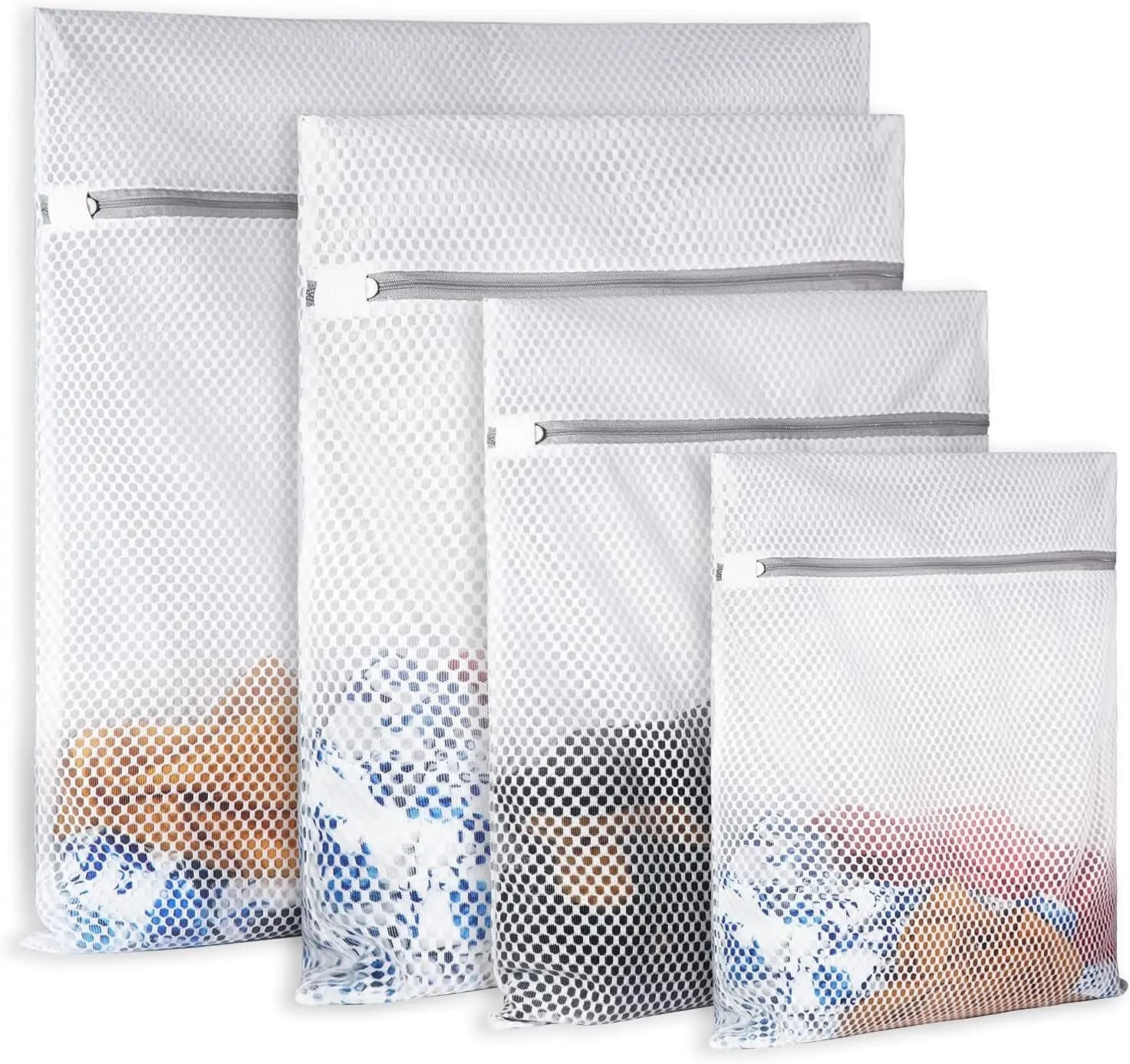 4 sacchetti per bucato in rete a nido d'ape - Sacchetti lavabili riutilizzabili per capi delicati, XXL/XL/L/M