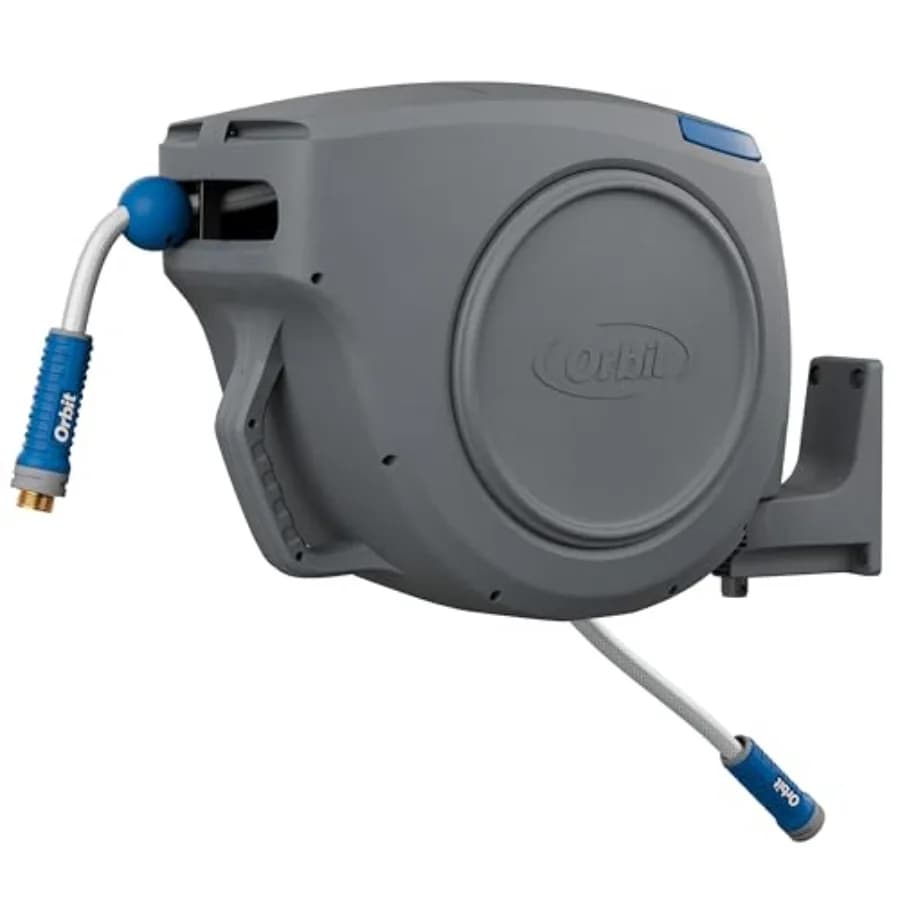 Avvolgitubo da Giardino Auto-Retrattile 30m x 16mm, Resistente, con Supporto Girevole a 180°, Resistenza a Spacco 500 PSI