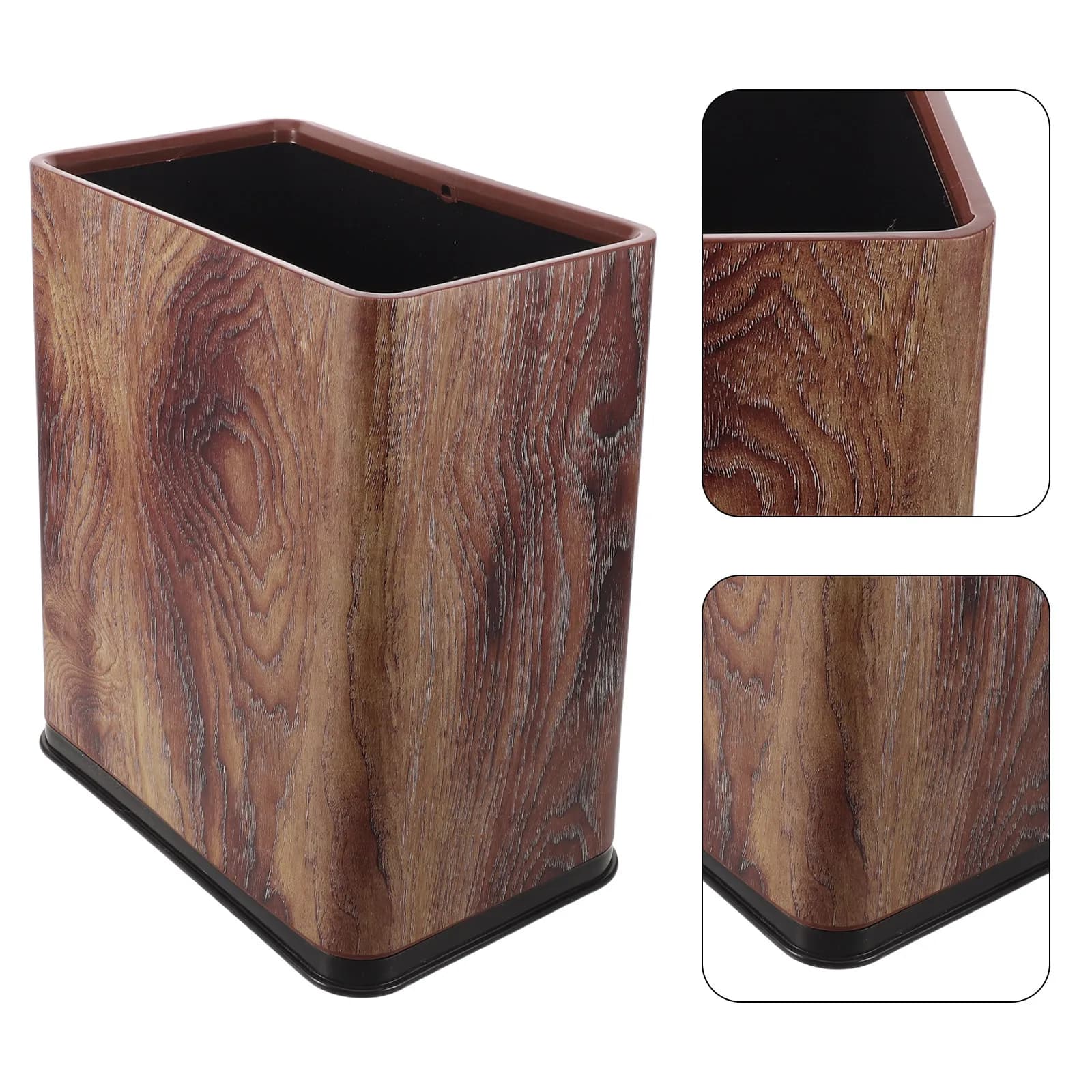 Cestino per Rifiuti Sottile Effetto Legno 12x11x7 Pollici, Bidone Vintage in Plastica Imitazione Legno, Contenitore Stretto da Pavimento per Bagno e Cucina