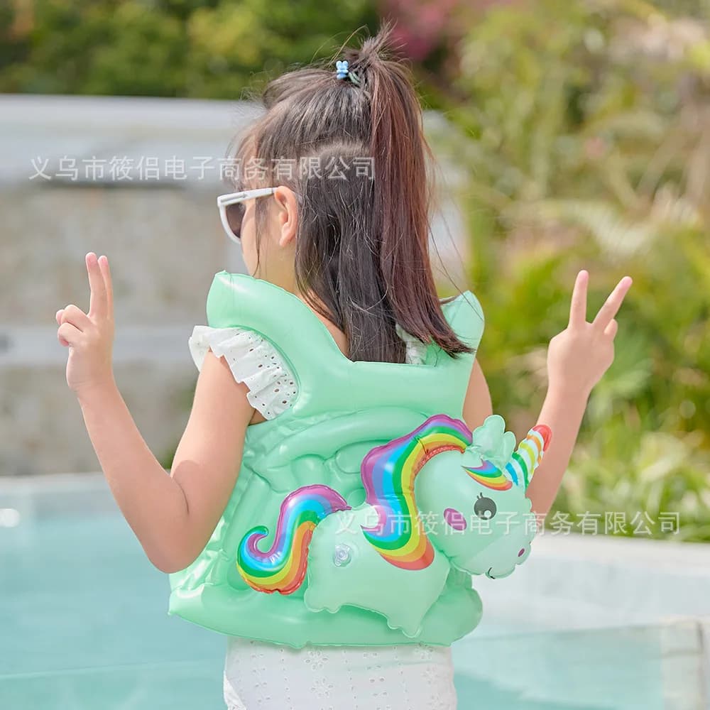 Nuovo Salvagente Gonfiabile per Bambini a Forma di Cavallo Arcobaleno con Ali, Gilet Galleggiante per Neonata, Anello Galleggiante per Piscina