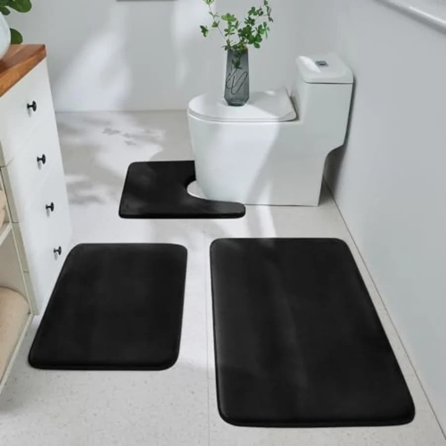 Set di Tappeti da Bagno 3 Pezzi, Tappeti Ultra Morbidi in Velluto con Memory Foam, Set di Tappetini Antiscivolo con Base in PVC, Lavabili e ad Asciugatura Rapida