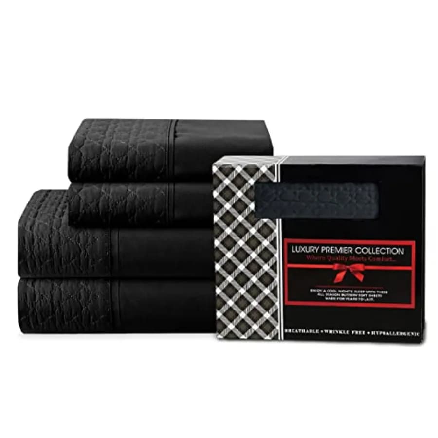 Luxuu 4-Piece Quilted Bed heet et - Gift Box - 100 Thread Count Egyan ty oft - Wrinkle Reitant - All Around Elatic Fitted heet,