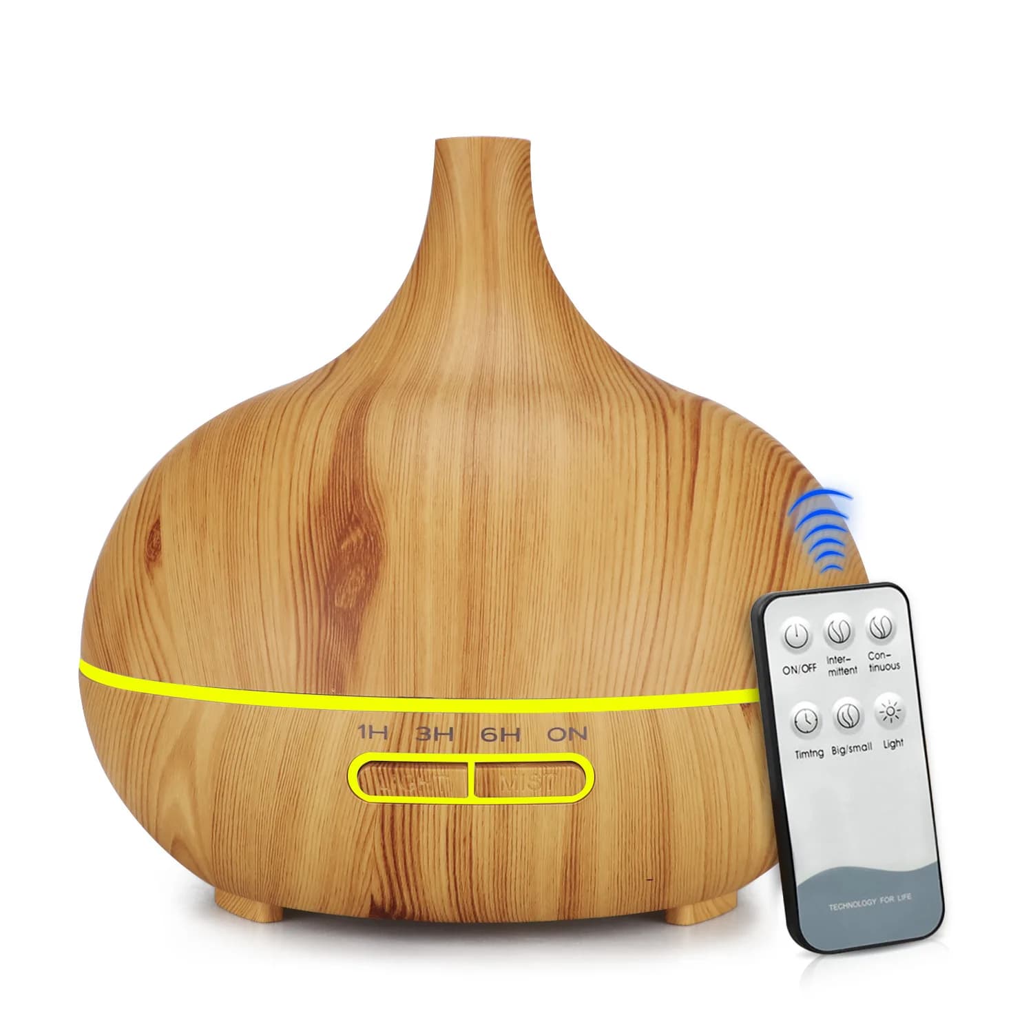 Diffusore di Oli Essenziali a Ultrasuoni da 400ml con Effetto Legno, Umidificatore d'Aria con Telecomando, 7 Luci LED Colorate, Generatore di Nebbia Aromatica per Casa