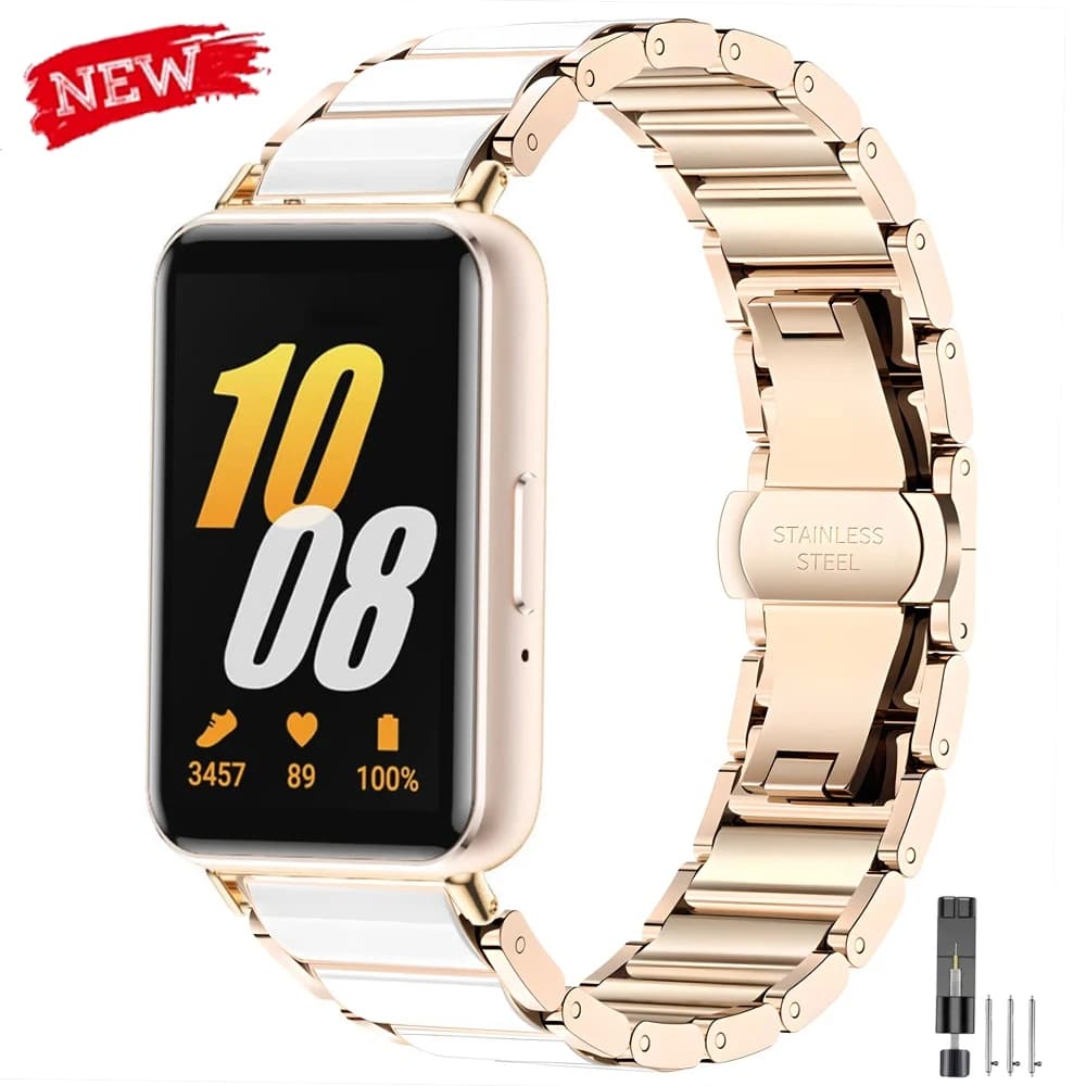 Cinturino in Metallo per Samsung Galaxy Watch Fit 3, Bracciale in Ceramica e Acciaio Inossidabile per Galaxy Watch Fit3, Accessorio di Lusso per Donne
