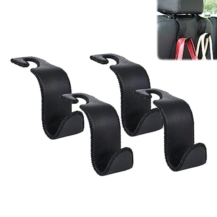 Car Seat Headrest Hook Universal Vehicle Storage Hanger Leather with Metal Car Seat Back Organizer for Handbag Purse Coat