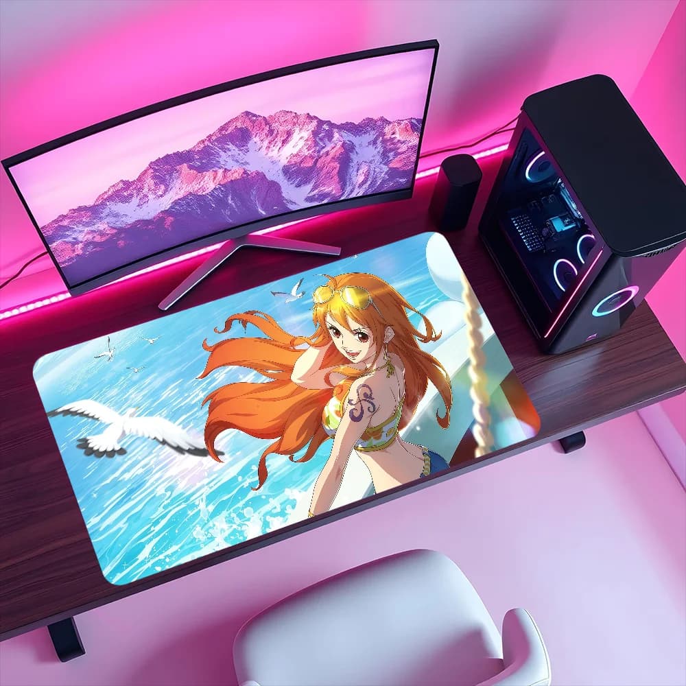 Tappetino per mouse anime One Piece Nami Cat Burglar, grande, antiscivolo, con bordi ricuciti, per computer desktop, tastiera, mousepad per studenti