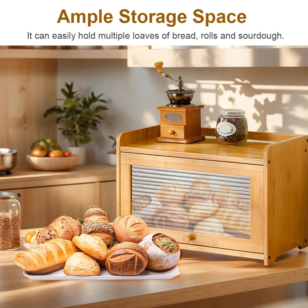 Loaf Bread Box Multi-Purpose Bread Storage Container Clear Flap Door Bread Storage Box Large Capacity for Homemade Bread Toast