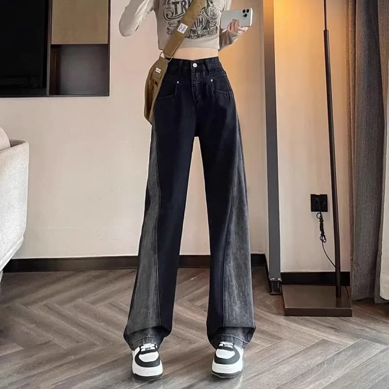 Jeans Y2K in Gamba Stretta and Woman's Larga, American High Street Style, Large Retro fit, High waist, Straight Leg, Trousers Length Maxi