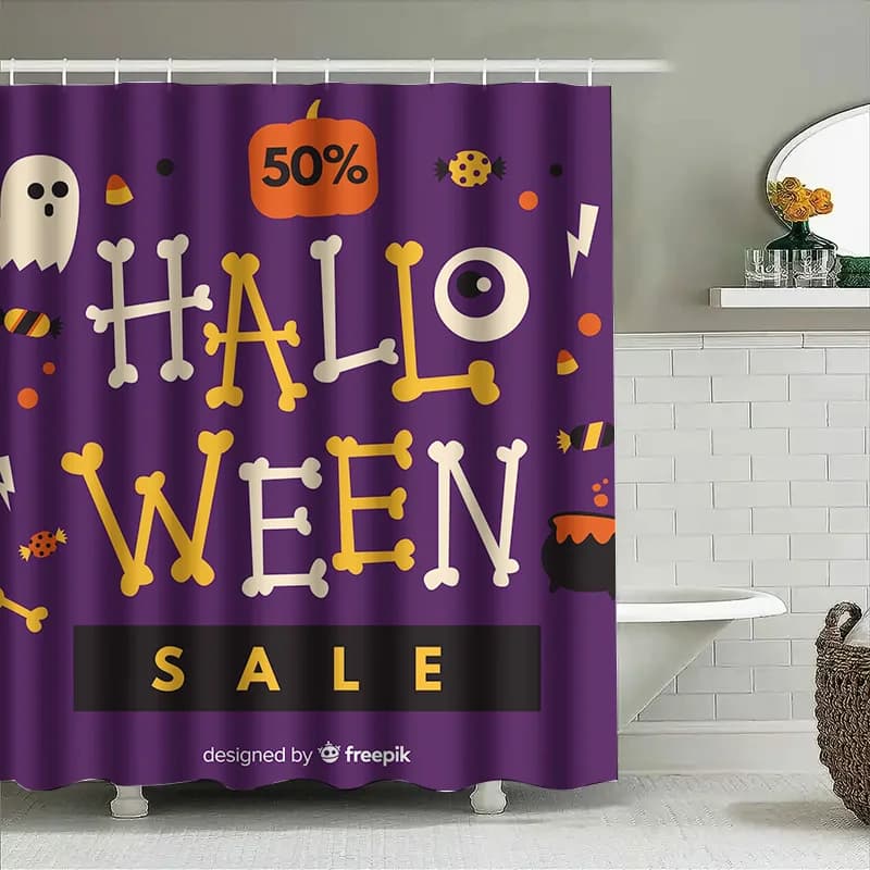 Tuniu Spooky Halloween Tenda da doccia Simpatico fantasma e zucca Decor Tenda da bagno per bambini e adulti Design viola nero