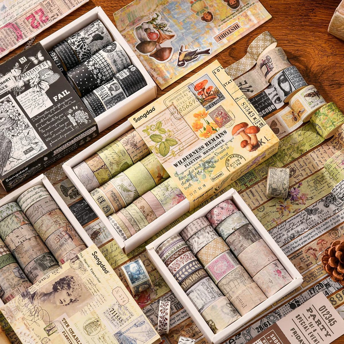 20 rolls of vintage washi tape set, animal and plant pattern sticker rolls, DIY brochure scrapbook decoration tape