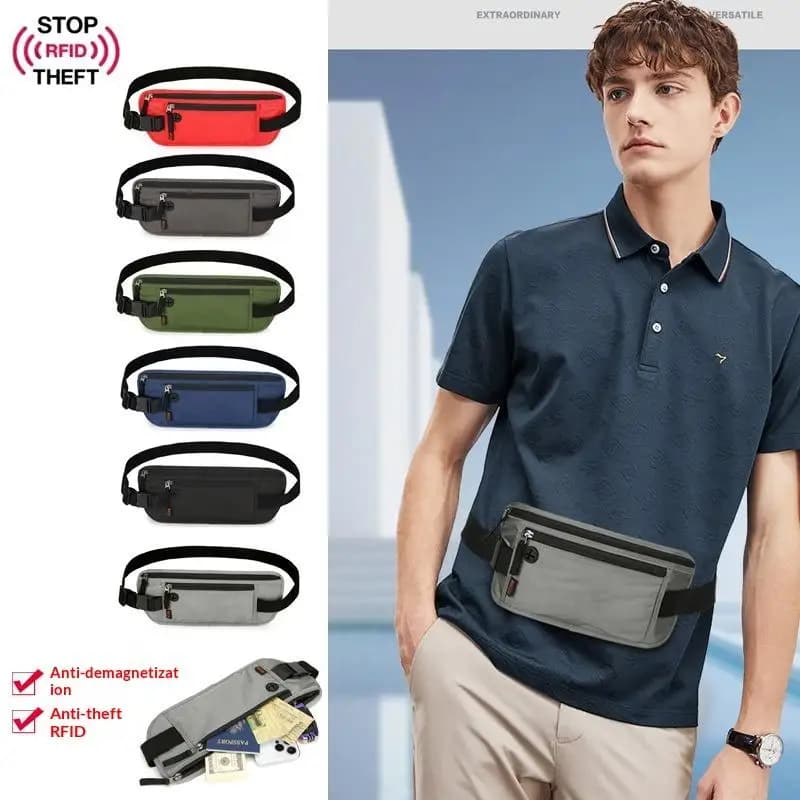 Anti-Theft Travel Hidden Waist Bag Unisex Multi-Functional Close-Fit Passport & ID Holder Splash-Resistant Lightweight Waist Bag