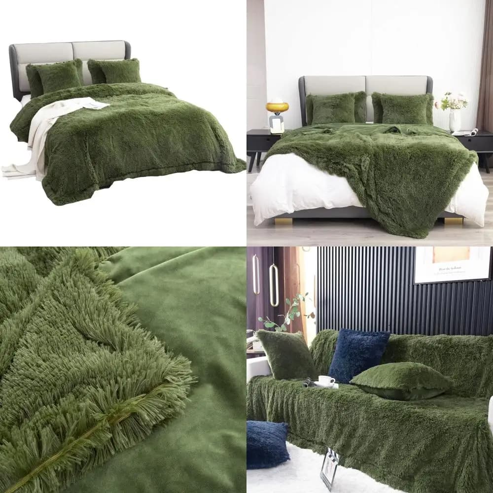 Coperta in pelliccia sintetica verde oliva, 90x104, senza cuscino, peluche leggero, microfibra morbida e accogliente per l'inverno, ideale per donne, bambini,