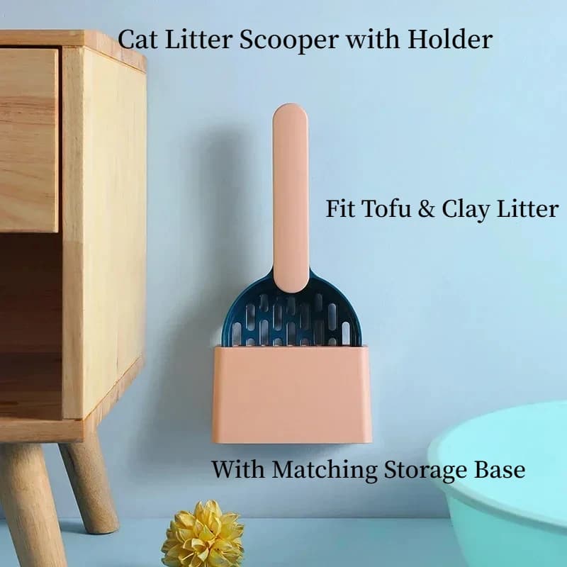 Set paletta per lettiera per gatti con filtro e base coordinata, paletta per lettiera con fori fini per la pulizia, accessori per animali domestici