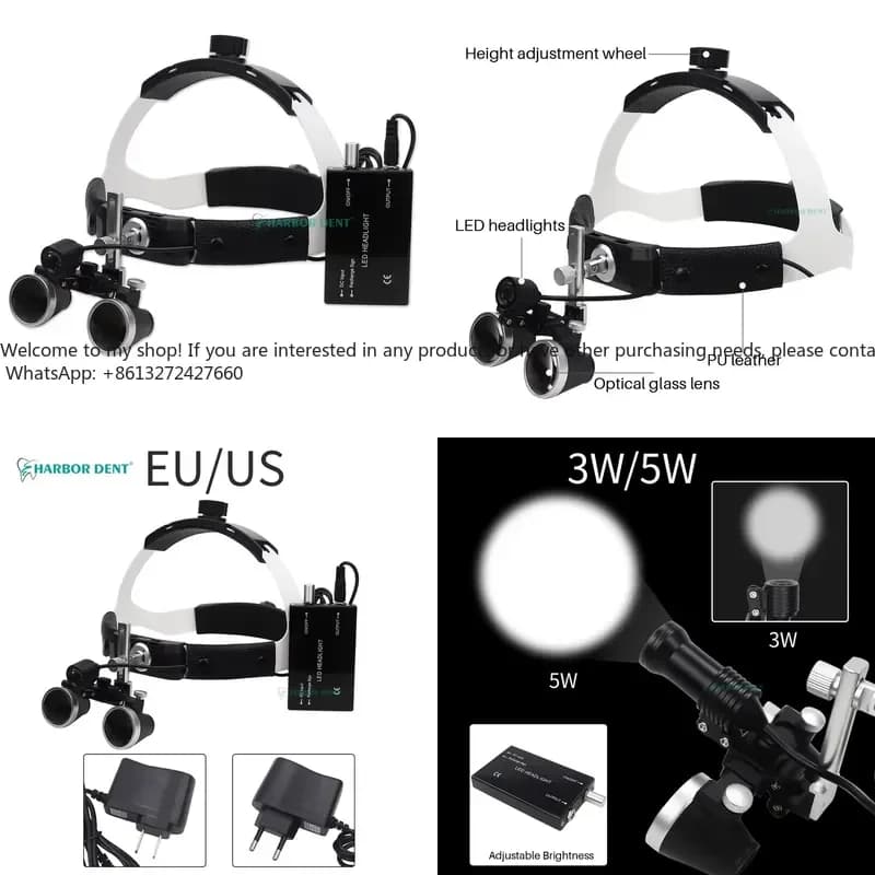Electrical Powered Medical Magnifier Glasses with LED Headlight Binocular Loupes and Headband