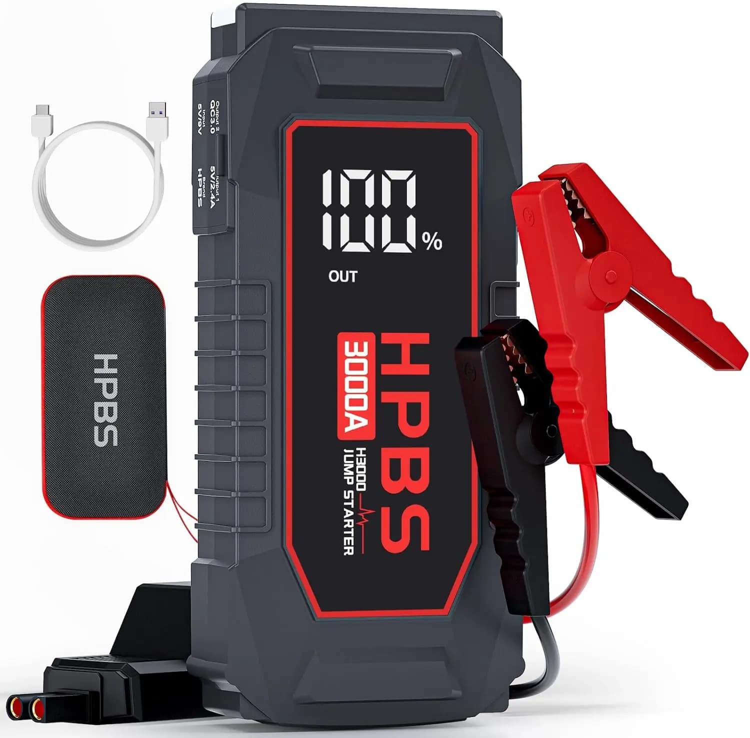 Avviatore portatile da 3000 A per gas da 10 litri e diesel da 8 litri, 12 V con display LCD da 3,0'