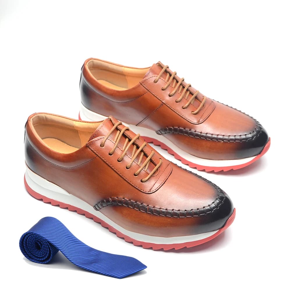 XEBOS Scarpe da ginnastica eleganti casual da uomo Moda Oxford stringate in vera pelle fatte a mano Scarpe da passeggio traspiranti da lavoro comode