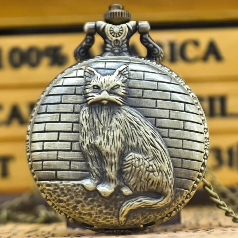 Vintage bronzo Clamshell creativo bel gatto Design collana orologio da tasca al quarzo regalo universale studenti maschi e femmine