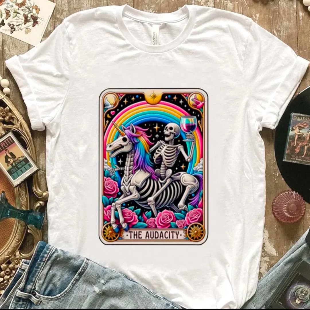 The Audacity Funny Tarot Cards Graphic t-Shirt Vintage Fashion women's Cute estetica Casual Printed Tee Hipsters Witch Shirt