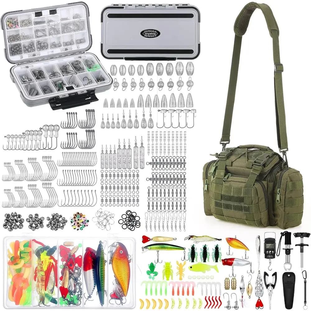 Complete fishing kit of 482 pieces with backpack, equipment box, baits, hooks, poplars and accessories for outdoor enthusiasts in Mili