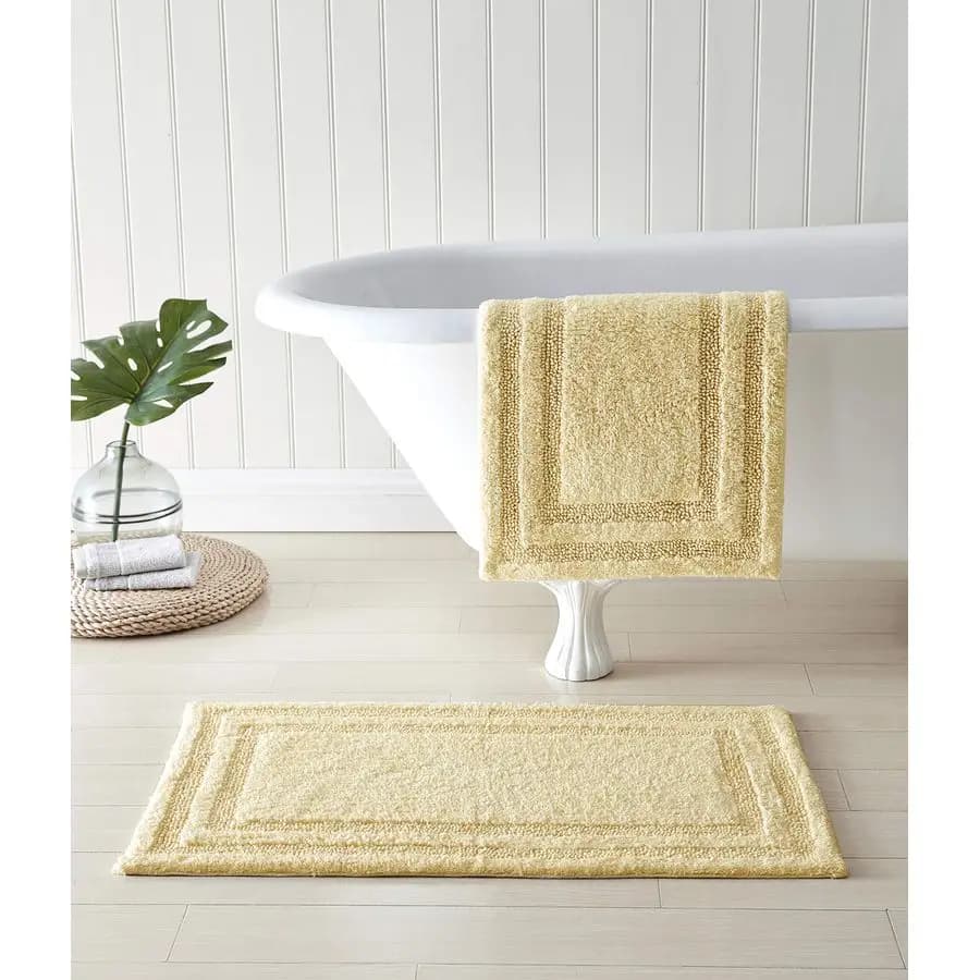 Tappeti da bagno, tappetino da bagno in cotone, altamente assorbente, design ispirato al mare, giallo Isla, 2 pezzi