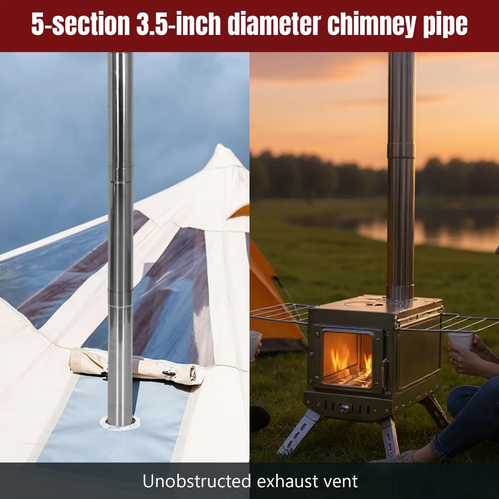 Large tent stove with smoke pipe Firebox stainless steel firewood stove for anti-rust fire display for camping tents