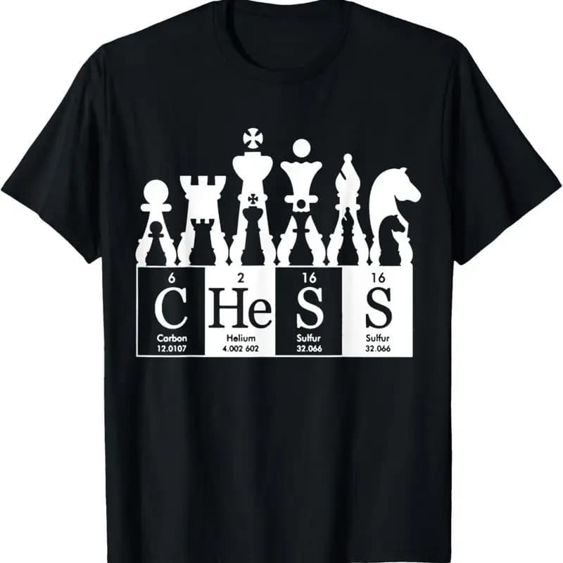 Set di scacchi con elementi della tavola periodica T-shirt