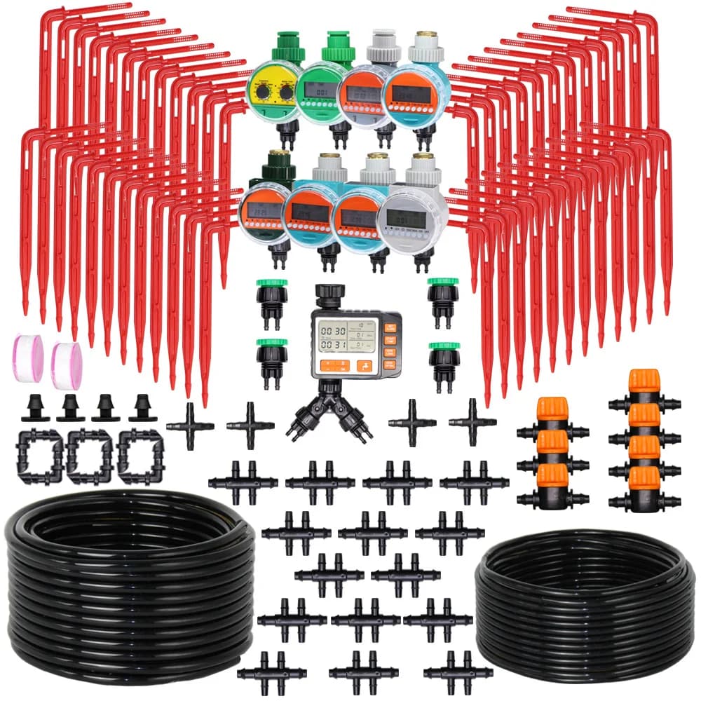 Giardinaggio Tubo da 4/7mm a 3/5mm Timer Sistema di irrigazione automatico Kit Micro Irrigazione a goccia Gomito Freccia Emettitore per piante bonsai