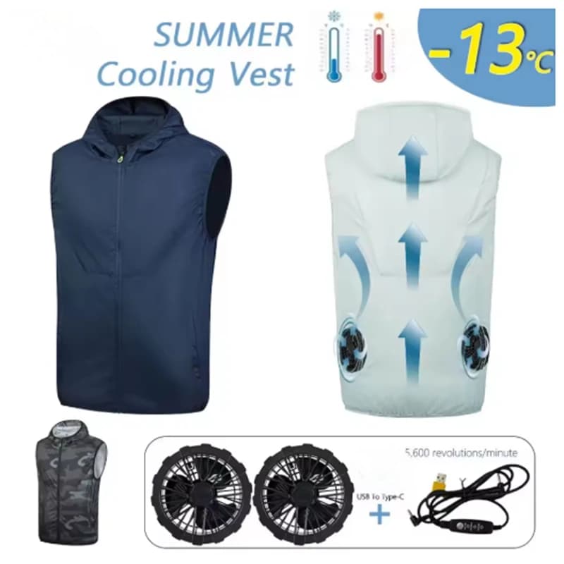 Gilet rinfrescante estivo con cappuccio e ventole - Attrezzatura unisex per esterni, lavoro e pesca