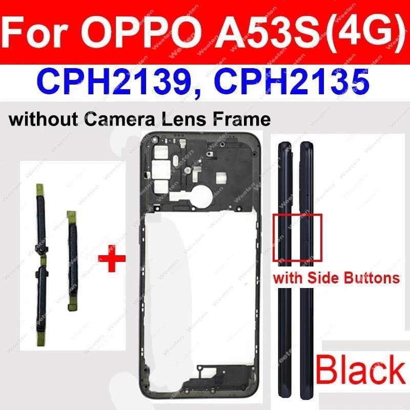 Middle Frame Housing Cover For OPPO A53 A53S 4G 5G Back Battery Door Housing Bezel Parts with/without Camera Lens Frame Spare