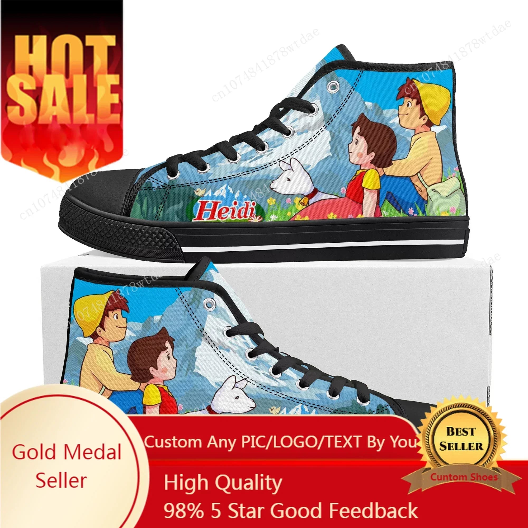 A Girl Of The Alps High Top Sneakers Men Women Teenager Heidi High Quality Canvas Sneaker Anime Cartoon Casual Custom Made Shoes