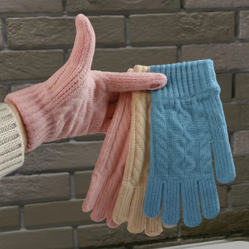 Simple Solid Color Knitted Gloves for Women in Winter, Fingerless, Touch Screen Compatible, Warm Cycling Knitted Gloves