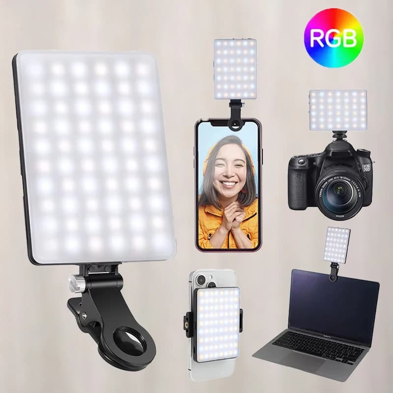 Mini LED RGB Portable Light with Clip, USB Rechargeable Lamp for iPhone, Android, iPad, Laptop, Video, Vlog, Live Photography