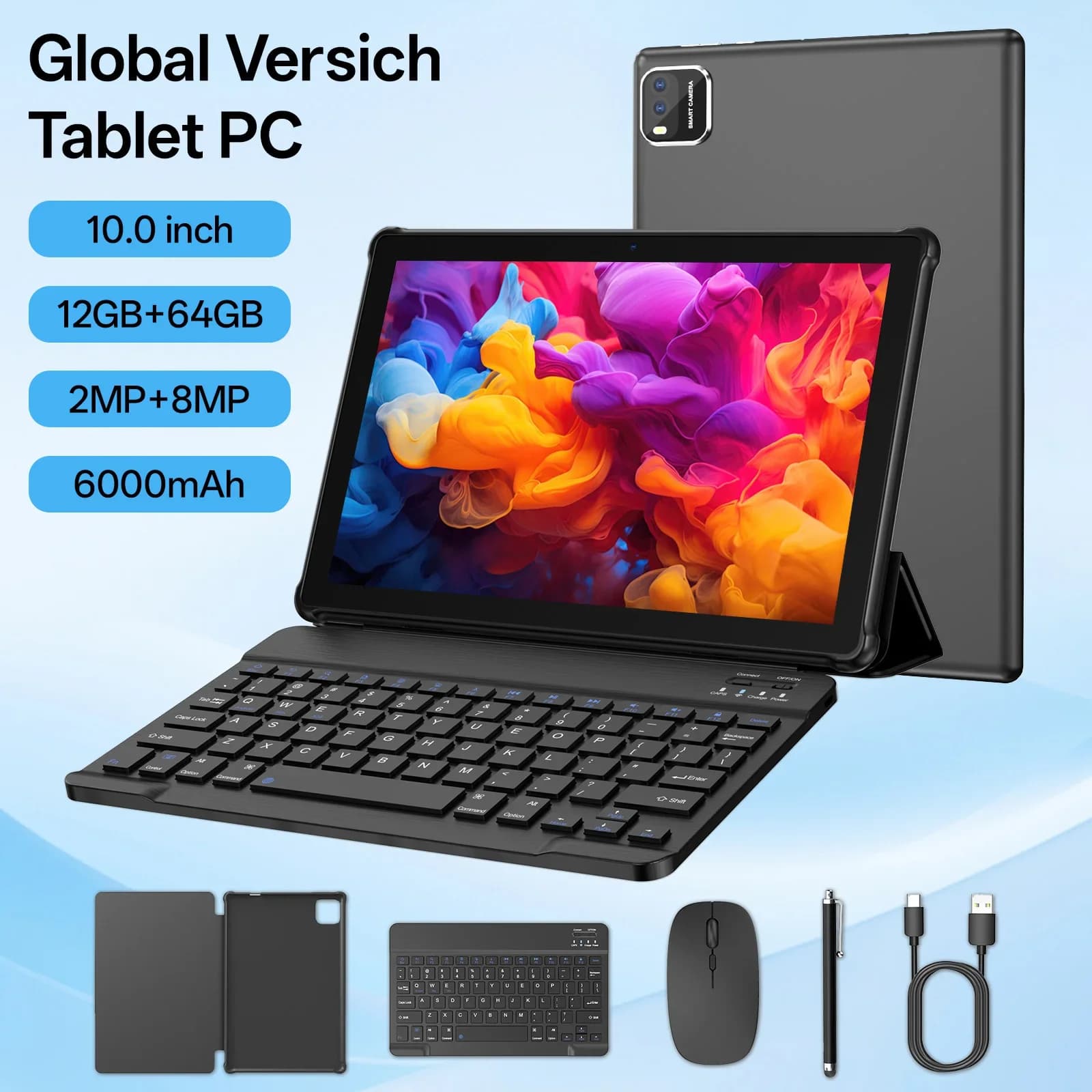 10 inch Android 15 BAKEN, quad-core processor, 12 GB (expansion 3+9) RAM + 64 GB storage, WiFi 5G, double camera 1280*800