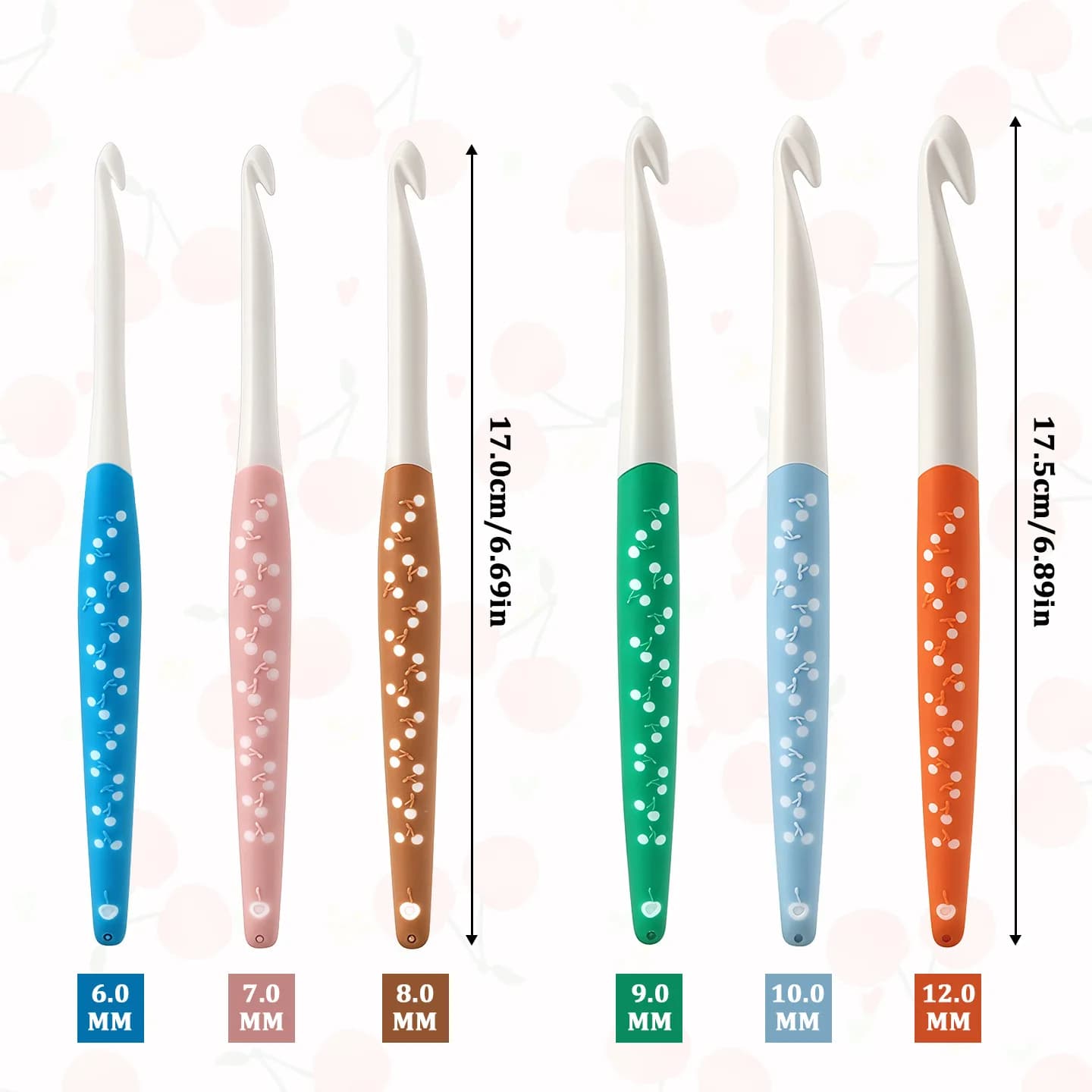Set di 6 Uncinetti Ergonomici Extra Lunghi in Alluminio (6mm-12mm) per Principianti, Uncinetti con Impugnatura Morbida in Plastica