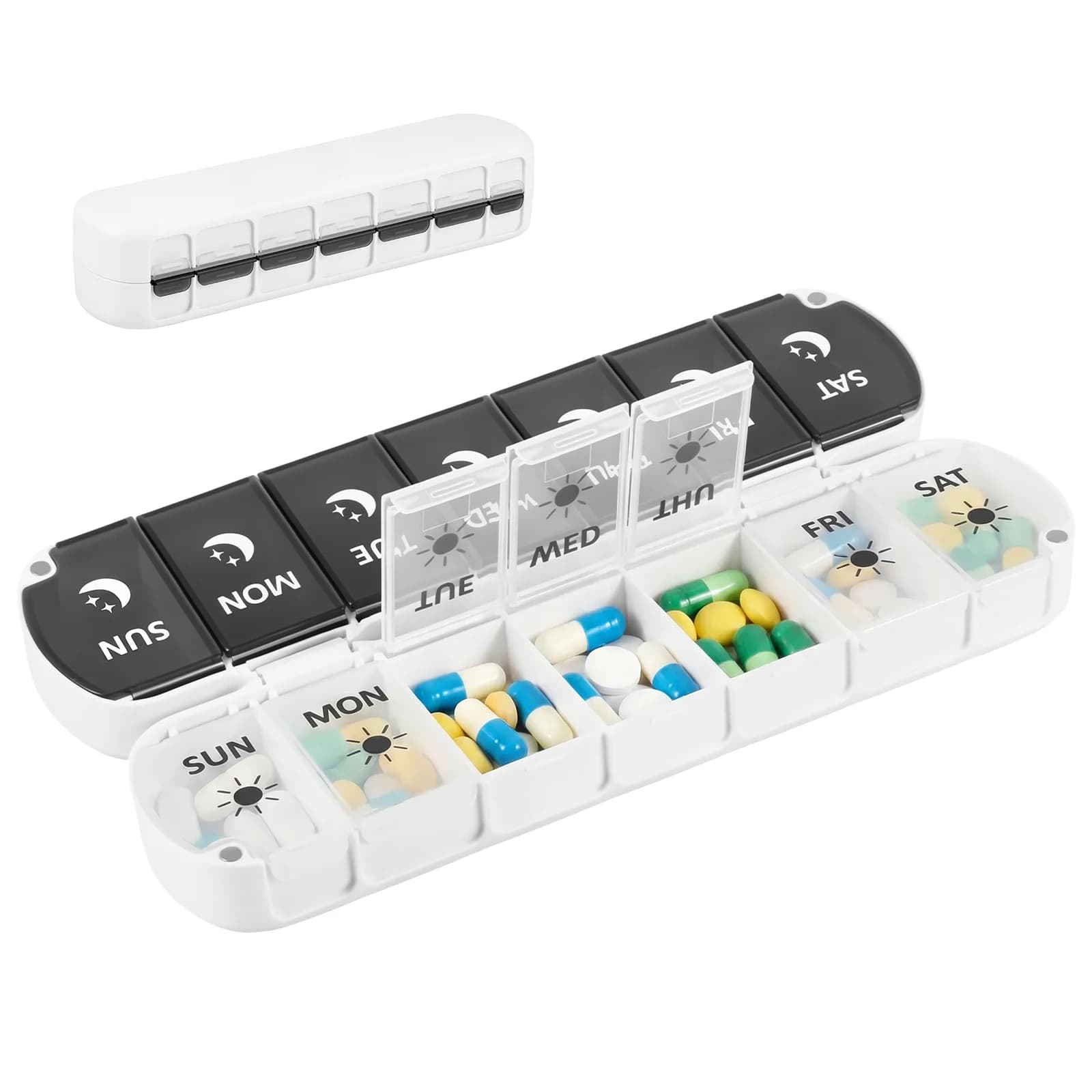Weekly Pill Organizer 2 Times a Day Travel Portable Detachable Weekly Pill Organizer Case for Supplement Vitamin and Medicine
