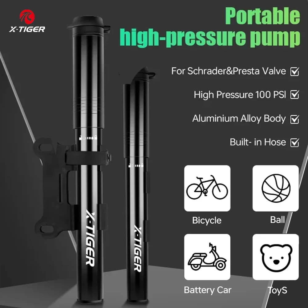 X-TIGER Pompa da bicicletta 100PSI Mini portatile MTB Pompa da bici da strada Pompa di aria manuale in alluminio Gonfiatore per pneumatici Accessori per pompe da ciclismo