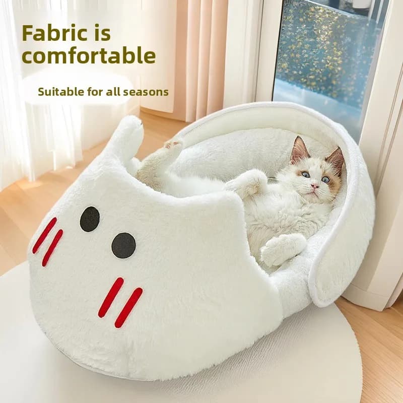 Semi-closed for cats, warm for the winter, shaped like slippers, universal for all seasons, coconut for pets, sleeping bag for cats, bed for cats.