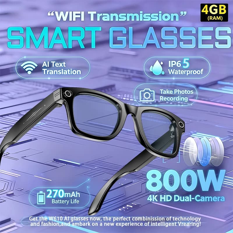 Smart Glasses AI 2026 800W with Camera, Photochromatic lens, Intelligent Translation, Photo and Video Recording, Waterproof, Calls, Intelligent Sunglasses for Men