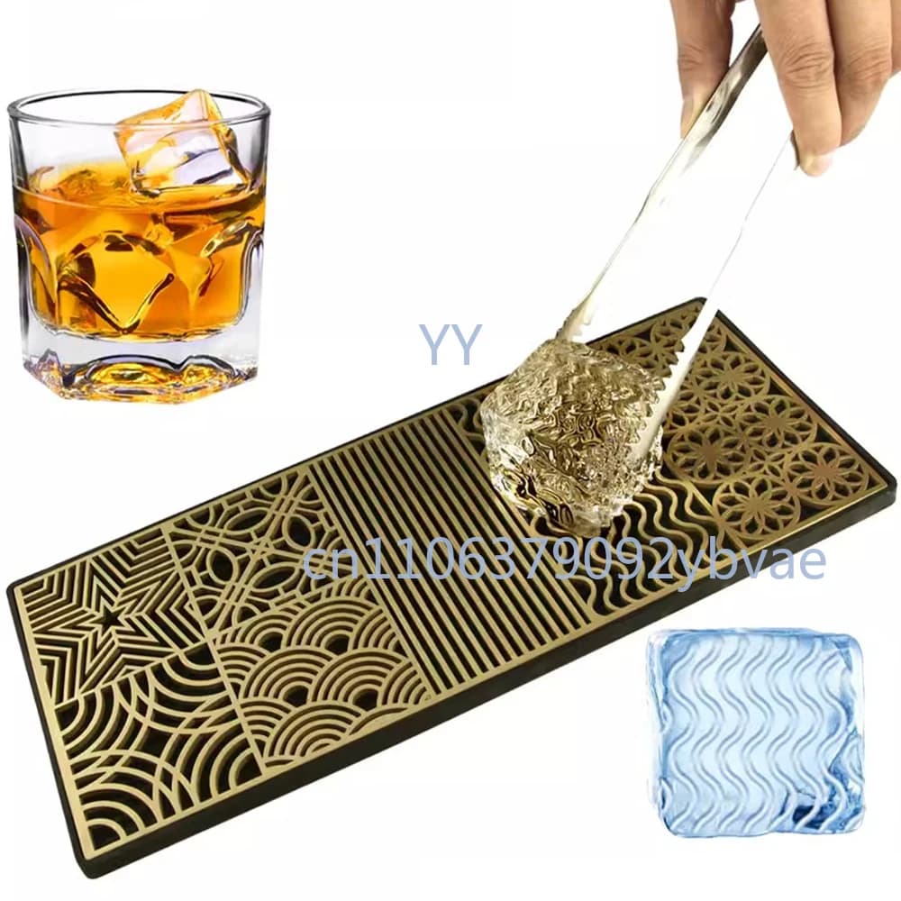 Stampo in Rame Puro con Logo Ice Cube, Piastra per Stampa Ghiaccio Fai-da-te, Stampo per Ghiaccio in Ottone per Barman, Vassoio per Pressare il Whisky 290x120MM